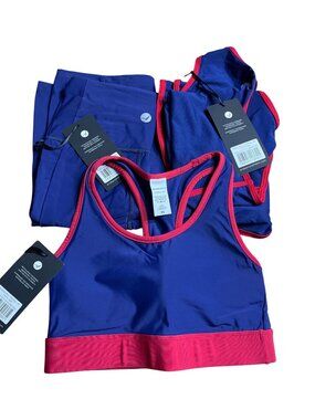 Endeavor 3pc Set Bra Tank & Shorts XS Maritime Blue With Red Trim